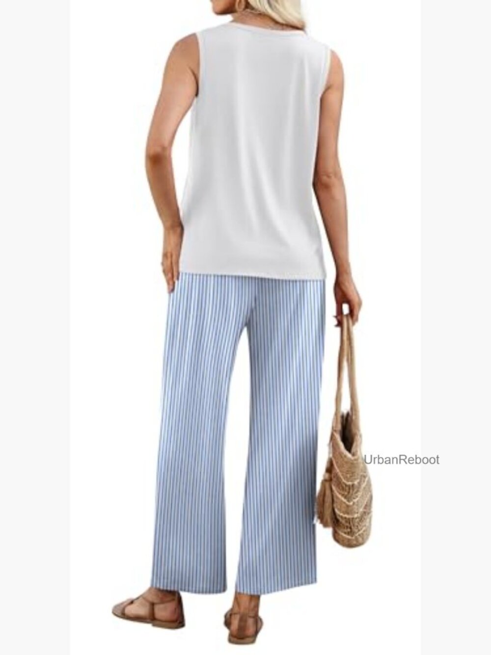 Women's 2 Piece Set Summer Travel Outfits Tank Top Wide Leg Pants Lounge Set - Picture 5 of 7